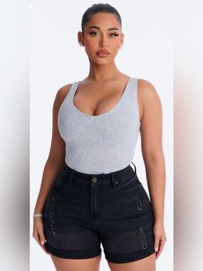 NEW FASHION NOVA Savannah Double Lined Jersey Bodysuit Heather Grey size Small